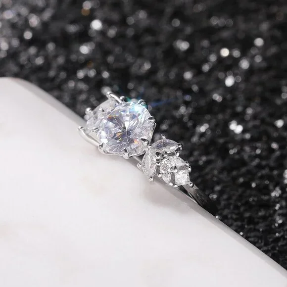 CZ Square Leaf 925 Silver Plated Wedding/Engagement Ring for Women, K940
